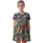 Foil & Black Birds Kids  Short Sleeve Pinafore Style Dress
