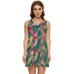 Foil & Black Birds Tiered Sleeveless Mini Dress