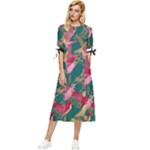 Foil & Black Birds Bow Sleeve Chiffon Midi Dress