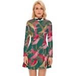 Foil & Black Birds Long Sleeve Velour Longline Dress