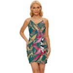Foil & Black Birds Wrap Tie Front Dress
