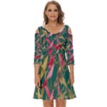 Foil & Black Birds Shoulder Cut Out Zip Up Dress