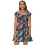 Foil & Black Birds Short Sleeve Tiered Mini Dress