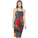 Red Breasted Birds Bodycon Cross Back Summer Dress