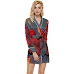 Red Breasted Birds Long Sleeve Satin Robe