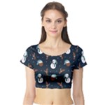Santa Snowman Short Sleeve Crop Top