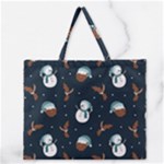 Santa Snowman Zipper Large Tote Bag