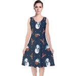 Santa Snowman V-Neck Midi Sleeveless Dress 