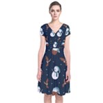Santa Snowman Short Sleeve Front Wrap Dress