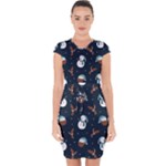 Santa Snowman Capsleeve Drawstring Dress 