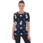Santa Snowman Shoulder Cut Out Short Sleeve Top