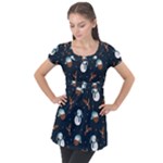 Santa Snowman Puff Sleeve Tunic Top