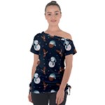 Santa Snowman Off Shoulder Tie-Up T-Shirt