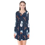 Santa Snowman Long Sleeve V-neck Flare Dress