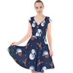 Santa Snowman Cap Sleeve Front Wrap Midi Dress