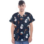 Santa Snowman Men s V-Neck Scrub Top