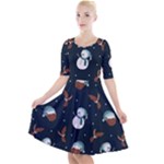 Santa Snowman Quarter Sleeve A-Line Dress