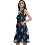 Santa Snowman Sleeveless V-Neck Skater Dress with Pockets
