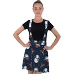 Santa Snowman Velvet Suspender Skater Skirt