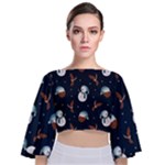 Santa Snowman Tie Back Butterfly Sleeve Chiffon Top