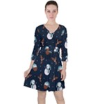 Santa Snowman Quarter Sleeve Ruffle Waist Dress
