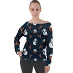Santa Snowman Off Shoulder Long Sleeve Velour Top
