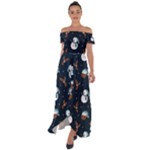 Santa Snowman Off Shoulder Open Front Chiffon Dress