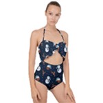 Santa Snowman Scallop Top Cut Out Swimsuit