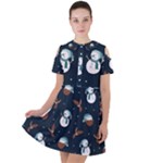 Santa Snowman Short Sleeve Shoulder Cut Out Dress 