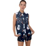 Santa Snowman Sleeveless Chiffon Button Shirt