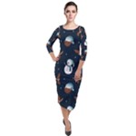 Santa Snowman Quarter Sleeve Midi Velour Bodycon Dress