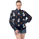 Santa Snowman High Neck Long Sleeve Chiffon Top