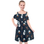 Santa Snowman Kids  Cut Out Shoulders Chiffon Dress