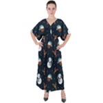 Santa Snowman V-Neck Boho Style Maxi Dress
