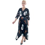 Santa Snowman Quarter Sleeve Wrap Front Maxi Dress
