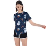 Santa Snowman Asymmetrical Short Sleeve Sports T-Shirt