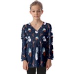 Santa Snowman Kids  V Neck Casual Top