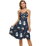 Santa Snowman Sleeveless Tie Front Chiffon Dress