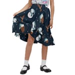 Santa Snowman Kids  Ruffle Flared Wrap Midi Skirt