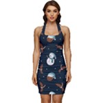 Santa Snowman Sleeveless Wide Square Neckline Ruched Bodycon Dress