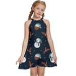 Santa Snowman Kids  Halter Collar Waist Tie Chiffon Dress