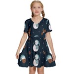 Santa Snowman Kids  Short Sleeve Tiered Mini Dress