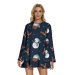 Santa Snowman Round Neck Long Sleeve Bohemian Style Chiffon Mini Dress