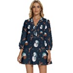 Santa Snowman V-Neck Placket Mini Dress