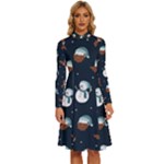 Santa Snowman Long Sleeve Shirt Collar A-Line Dress