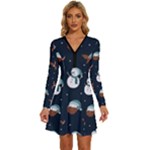 Santa Snowman Long Sleeve Deep V Mini Dress 