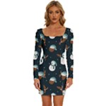 Santa Snowman Long Sleeve Square Neck Bodycon Velvet Dress