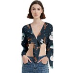 Santa Snowman Trumpet Sleeve Cropped Top