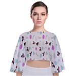 It`s Christmas Outside!   Tie Back Butterfly Sleeve Chiffon Top