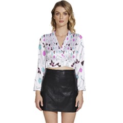 Long Sleeve Tie Back Satin Wrap Top 